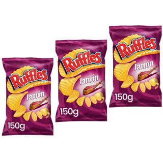3 Ruffles Jamón Patatas Fritas con sabor a jamón 150gr por solo 3,90€