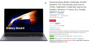 Portátil - Samsung Galaxy Book4, 15.6" FHD, Intel® Core™ i5-1335U, 16GB RAM, 512GB SSD, Intel® Graphics, W11H por 569€