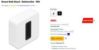 Subwoofer SONOS Sub G3 voor €499 bij Bol