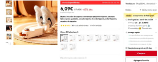 Secador de zapatos con temporizador inteligente por 6,09€