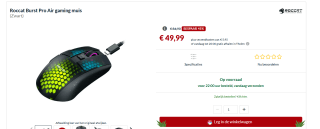 ROCCAT Burst Pro Air - Draadloze Gaming Muis - 19000 DPI - Zwart voor €49,99 bij Alternate