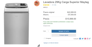 Lavadora Maytag 29kg a $15,999 en Costco