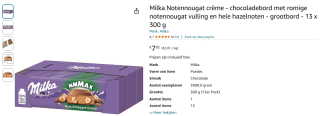 13x 300g Milka Nuss & Nougat creme chocolade bij Amazon NL voor €7,82