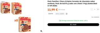 Pack 8 x 375grs de Choco Krispies Cereales de chocolate sabor Avellana por 11.99€