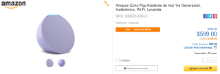 Amazon Echo Pop Asistente de Voz 1ra Gen por $599 en CyberPuerta