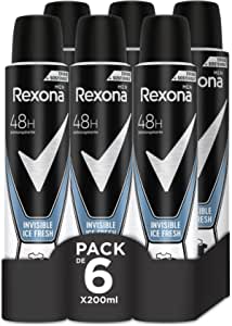 Pack de 6×200ml Rexona Invisible Desodorante Aerosol Antitranspirante para hombre Ice por 11,42€.