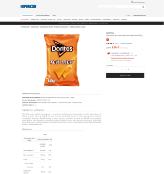 2 Paquetes DORITOS sabor tex-mex bolsa 140g por solo 1,99€