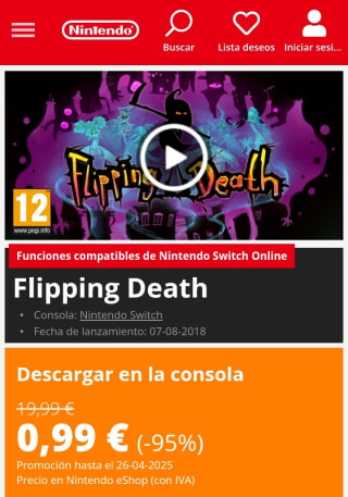 Flipping Death Nintendo Switch por 0,99€.