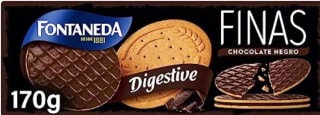 Una caja de galletas FONTANEDA DIGESTIVE FINAS de chocolate negro (170 gramos)
