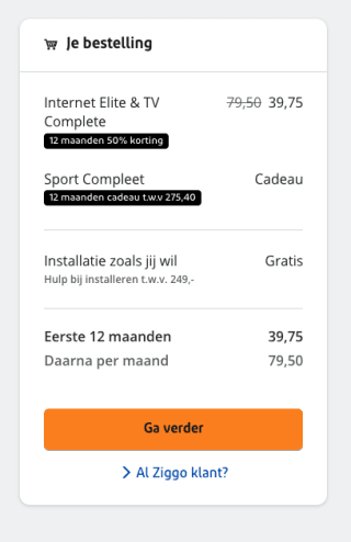 Ziggo blackfriday: 50% korting of bol cadeaukaart twv 500 euro