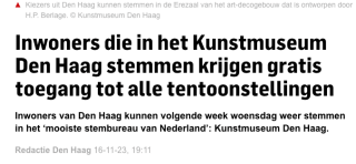 Gratis toegang Kunstmuseum op 22 november ( INWONERS DEN HAAG)