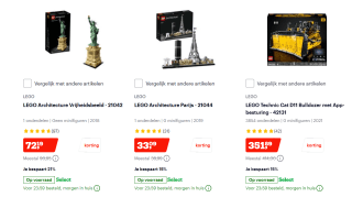 Tot 21% korting op diverse Lego sets bij Bol.com