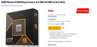 AMDAMD Ryzen 9 9950X processor 4,3 GHz 80 MB L2 & L3 Box voor €535 bij Bol