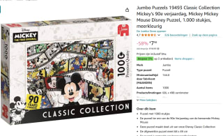 Jumbo Puzzel Disney Classic Collection Mickey Mouse 90th Anniversary 1000 stukjes voor €7,98 bij Amazon