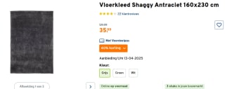 Basic Shaggy vloerkleed Antraciet Hoogpolig - 160x230 CM voor €35,99 bij de Gamma