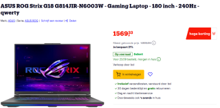 ASUS ROG Strix G18 G814JIR-N6003W Gaming Laptop voor €1569,33 bij Bol