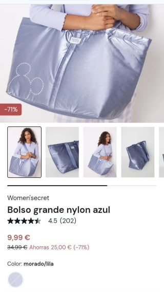 Bolso grande nylon de Mickey azul por 9,99€.