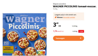 Wagner piccolinis tomaat-mozzarella voor €1,74 bij Collect&Go en Colruyt