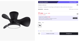 Ventilador Dc Candy Negro Led Dimable Con Memoria De Color Akunadecor por 71.95€ (Cuenta Nueva 59.95€)