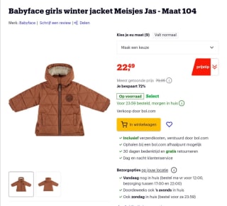 Korting bij Bol.com op Babyface girls winter jacket Meisjes Jas - Maat 104