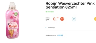 Robijn Wasverzachter Pink Sensation 33 Wasbeurten, 825 ml voor €0,99 bij Butlon