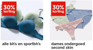 30% korting op alle bh's en second skin damesondergoed bij Hema