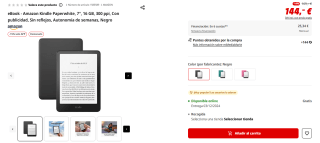 eBook Amazon Kindle Paperwhite, 7", 16 GB, 300 ppi por 122,40€