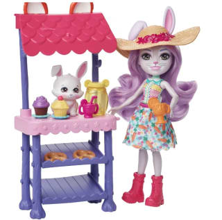Enchantimals City Tails Mercado de productores de Becker Bunny y Swoosh Muñeca con mascota conejo con tiendas de juguete y +35 accesorios por 15€