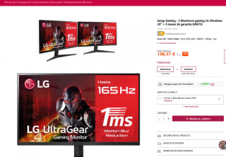 2 Monitores LG 24" FHD 1ms 165 HZ por solo 198,37€
