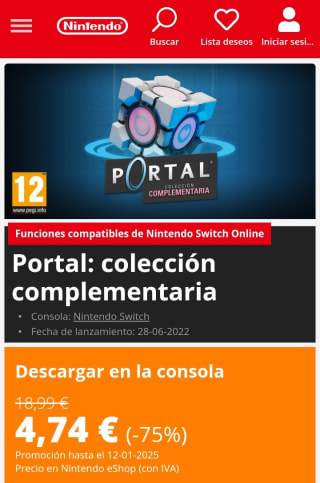 Portal: Colección complementaria Nintendo Switch por 4,74€.