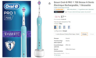 Brosse à dents électrique Oral-b Pro 1 à 37,15€