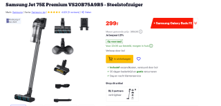Samsung Jet 75E Premium met gratis Samsung Galaxy Buds FE voor €200 bij Bol