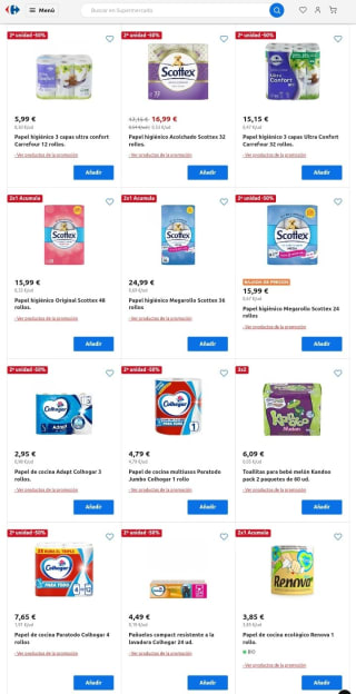 2×1 Papel higiénico y Rollos de cocina en Carrefour.