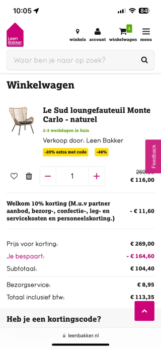 T/m zondag 61% korting op loungefauteuil Monte Carlo bij Leen Bakker