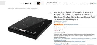 Cecotec Placa de Inducción Portátil 1 Fuego Full Magma Slim. 2000W por 36,90€
