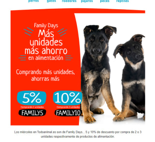 Family Days descuento de -10% y -5% según compra en Todoanimal