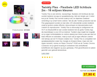 Twinkly Flex Lichtslang RGB 2 meter (200 leds) voor €37,90 bij Proshop