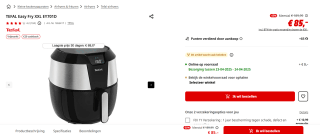 Tefal heteluchtfriteuse EY701D voor €65 na cashback	bij de Mediamarkt