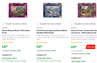 Diverse Schmidt Disney puzzels 1000 stukjes vanaf €13,39 bij Bol.com