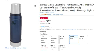 Stanley Classic Legendary Thermosfles 750 ml - Houdt 20 Uur Warm Of Koud voor €33,89 bij Amazon