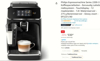 Philips LatteGo 2200 Serie EP2231/40 - Espressomachine - Zwart/RVS voor €330 bij Amazon