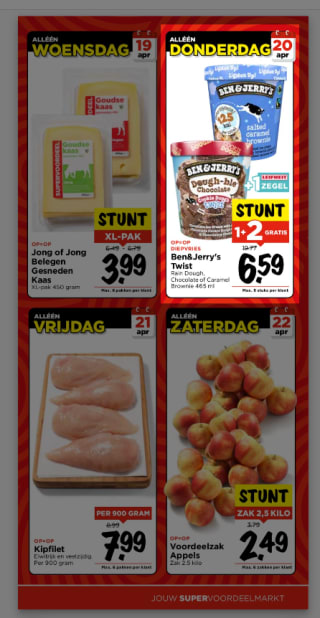 [Donderdag] 3 halen = 1 betalen op Ben&Jerry's ijs ( totaal €6,59 )