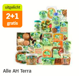 Alle AH Terra 2+1 gratis of Valess of Garden Gourmet vleesvervangers 1+1 gratis bij de Jumbo