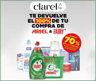 Devuelven 100% del importe de compra productos Ariel y Fairy en Clarel
