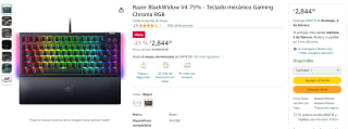 Teclado Razer BlackWidow V4 75% por $2,844 en Amazon