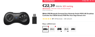 8BitDo M30 SEGA Mega Drive Bluetooth Controller voor €26,99 bij Aliexpress