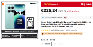 Xiaomi Redmi Note 14 Pro 5G 8GB/256GB Groen voor €225,24 bij AliExpress