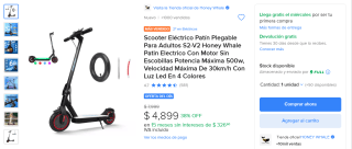 Scooter Eléctrico S2-V2 Honey Whale por $4,899 en Mercado Libre