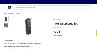 GARDENLINE 100L Waterbutt Set for £7.99