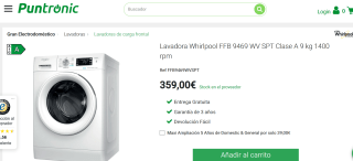 Lavadora marca Whirlpool modelo FFB 9469 WV SPT por 359€